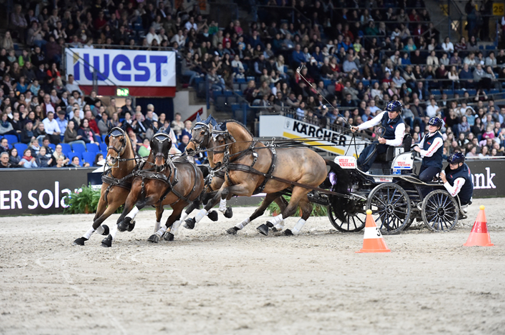 Australia’s Boyd Exell picked up where he left off last season when the defending FEI World Cup™ Driving champion cruised to victory with his Four-in-Hand team at the first leg of the 2015/2016 series at Stuttgart, Germany today. Photo: (FEI/Karl-Heinz Frieler)