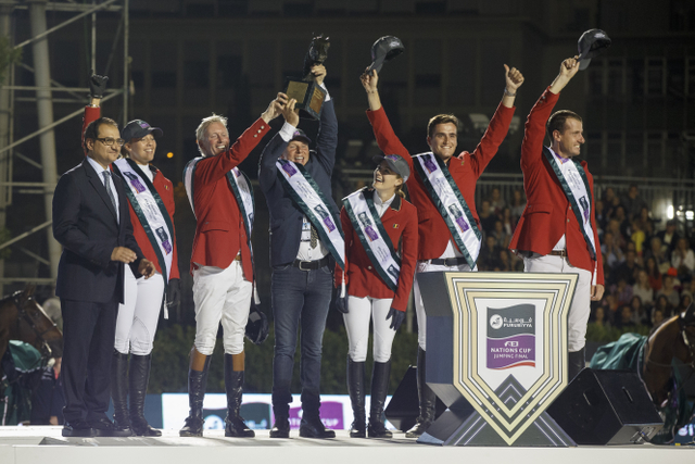 Show Jumping Team Belgium topped the podium at the Furusiyya FEI Nations Cup™ Jumping Final in Barcelona (ESP) last season. The excitement begins all over again this week with the first two qualifiers of the 2016 Furusiyya series taking place at Al Ain (UAE) and Ocala (USA). (FEI/Dirk Caremans)