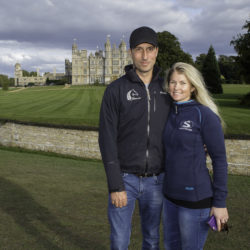 WIith Burghley House as the backdrop: NZL-Tim Price (RINGWOOD SKY BOY) INTERIM-2ND and Wife, Jonelle Price (CLASSIC MOET) INTERIM-3RD: 2015 GBR-Land Rover Burghley Horse Trial (Saturday 5 September) CREDIT: Libby Law COPYRIGHT: LIBBY LAW PHOTOGRAPHY