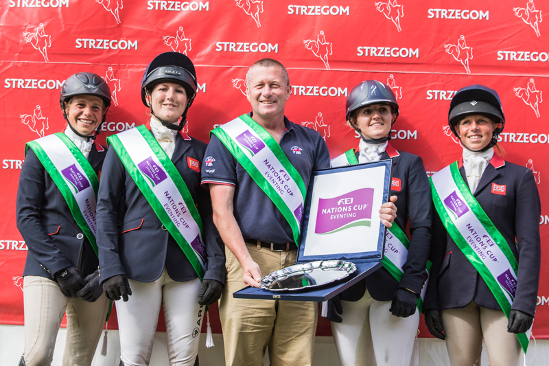 British Eventing Team The winning British team at Strzegom (POL), fourth leg of the 2016 FEI Nations Cup™ Eventing: (left to right): Izzy Taylor, Laura Collett, Chef d’Equipe Philip Surl, Holly Woodhead and Rosalind Canter. (FEI/Eventing Photo)
