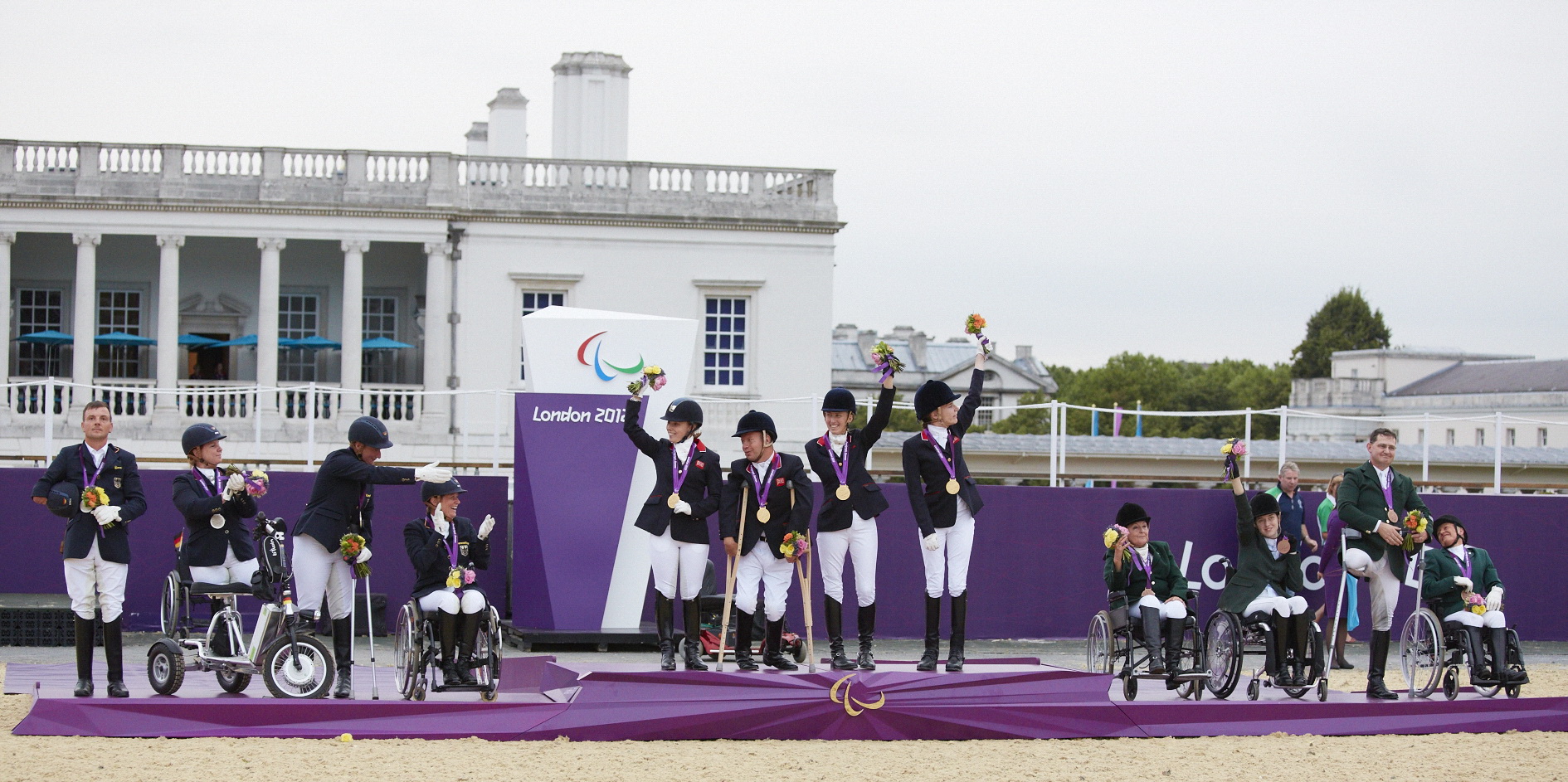 London 2012 Team podium, Great Britain in gold, Germany in silver and Ireland in bronze (FEI/Liz Gregg)