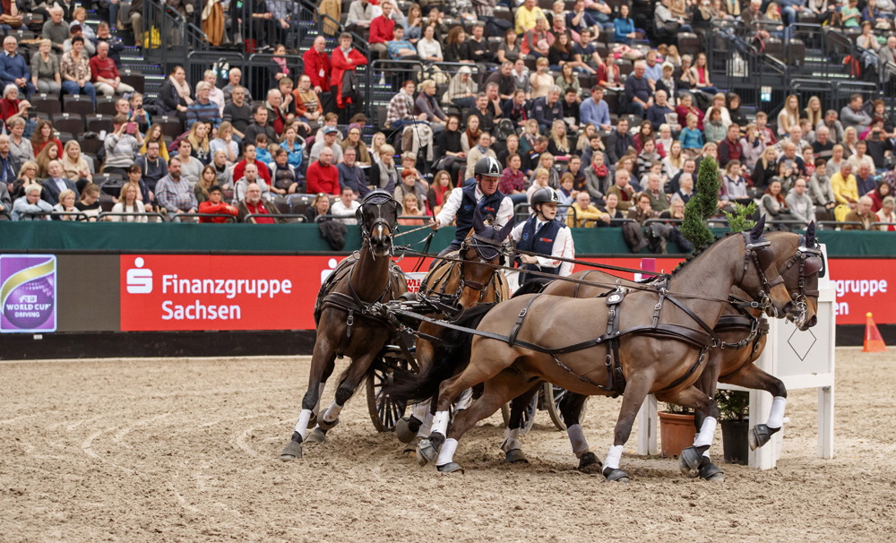 The 1st place for Boyd Exell (AUS) and his Four-in-Hand team in the FEI World Cup™ Driving qualification, Leipzig - Partner Pferd 2017 (Photo: FEI/Stefan Lafrentz)