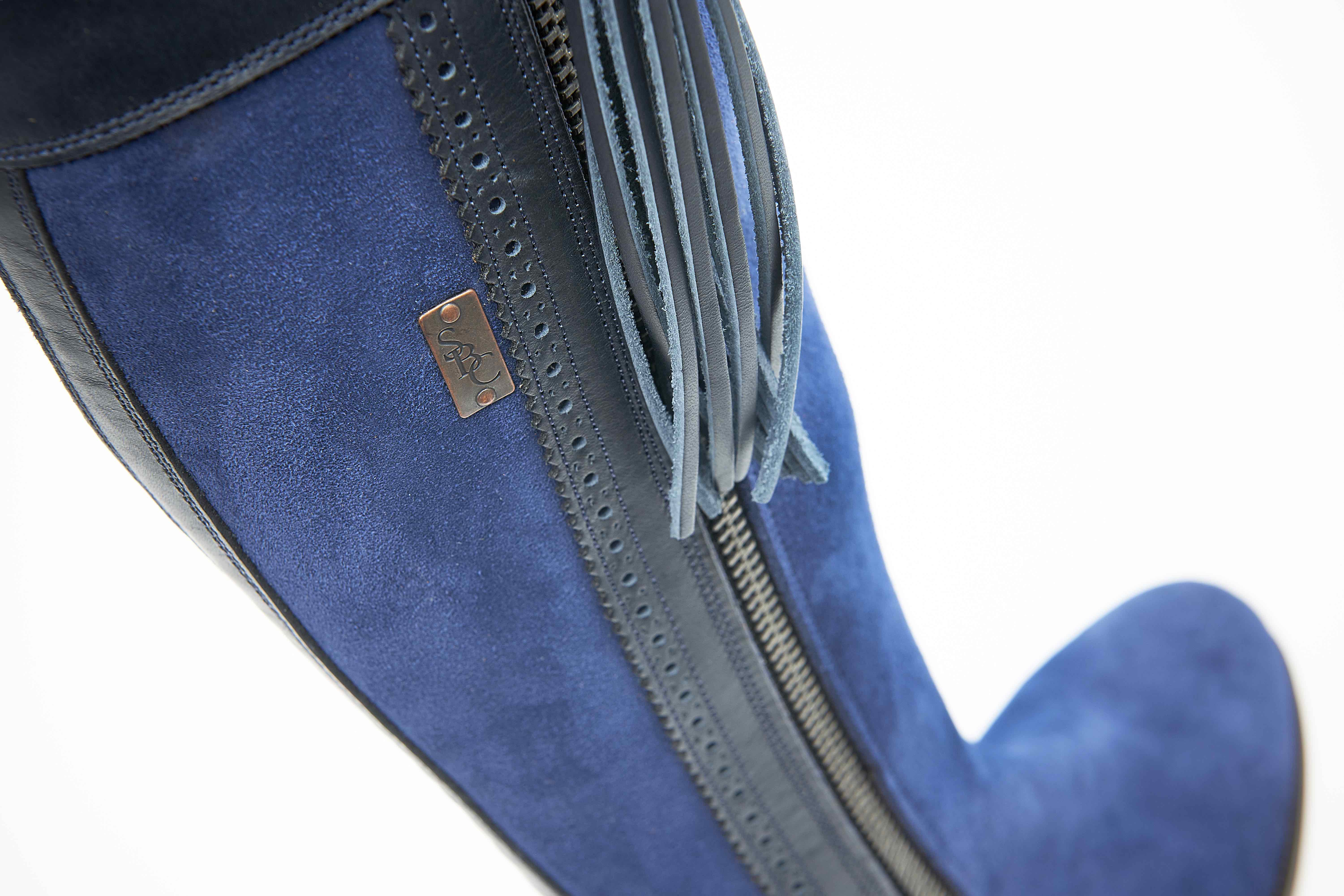Bespoke Boots from The Spanish Boot Company Blue Suede With leather Detail
