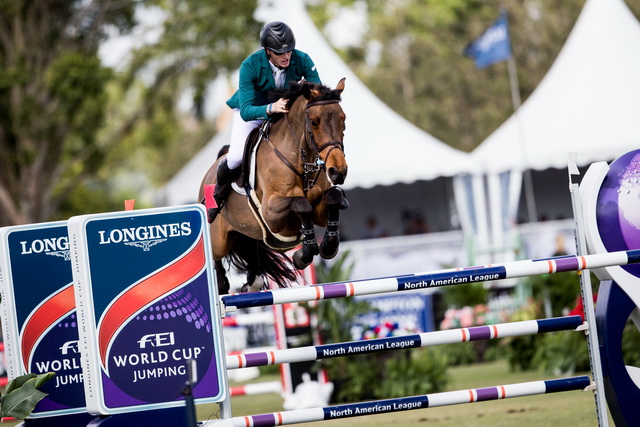 Cruising to victory, Daniel Coyle (IRL) and his mount Cita, take their first Longines FEI World Cup™ qualifier win in Wellington (USA) today. (FEI/Ashley Neuhof)