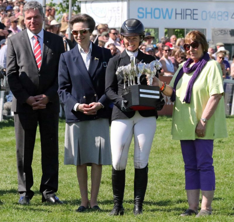 Jonelle Price (NZL) receives the trophy from H.R.H. The Princess Royal. Image credit Mike Bain