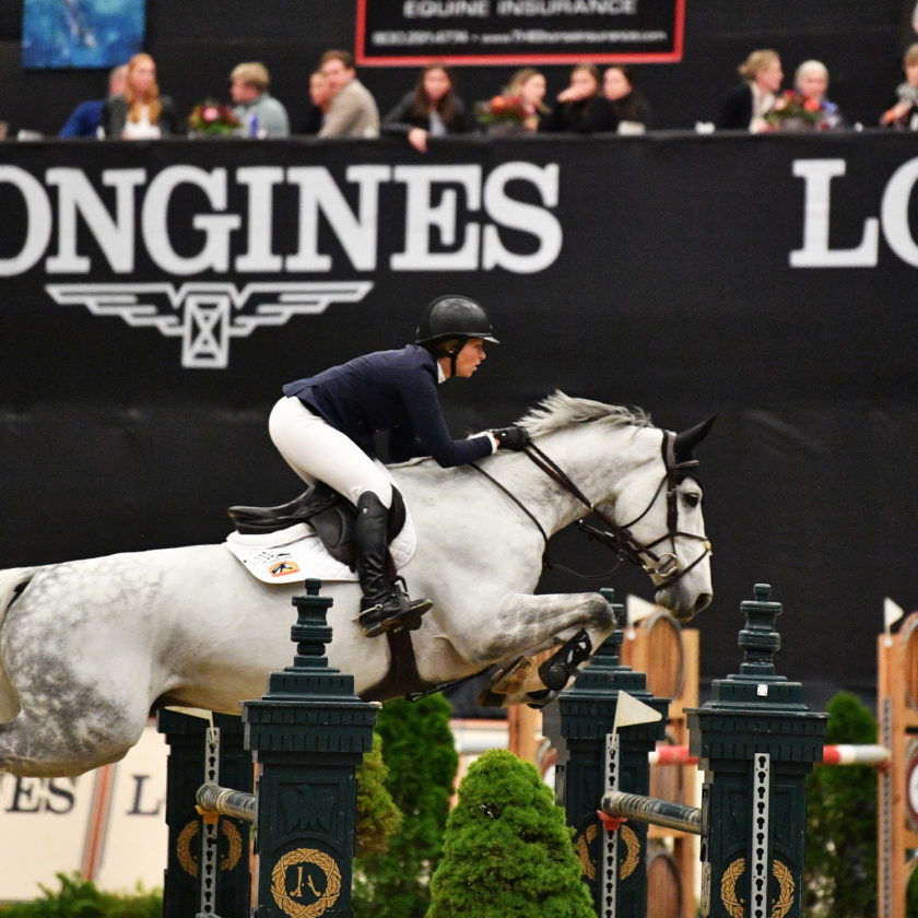 And she does it again! Olympic and World Cup Champion Beezie Madden (USA) with mount Chic Hin D Hyrencourt take another victory in the Longines FEI Jumping World Cup™ in Lexington (USA) on Saturday 3 November 2018. (FEI/Shawn McMillen Photography)