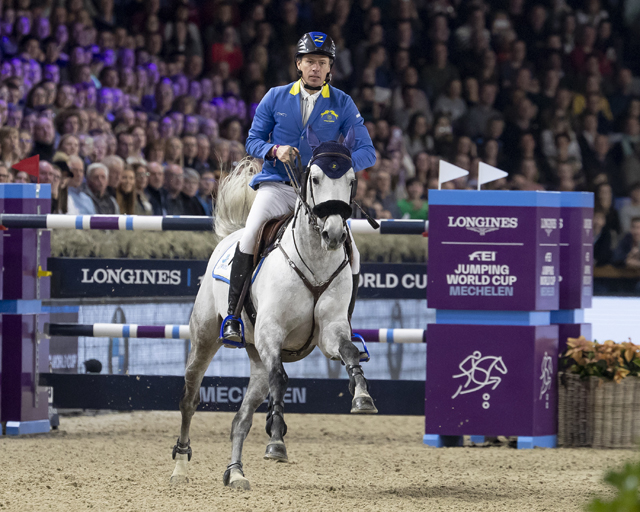Germany’s Christian Ahlmann and Clintrexo Z clinched a thrilling last-to-go victory at the ninth leg of the Longines FEI Jumping World Cup™ 2018/2019 Western European League at the Nekkerhal Stadium in Mechelen, Belgium today. (FEI/Dirk Caremans)
