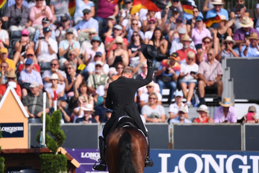 Double Olympic champion Michael Jung (GER) with his ride fischerChipmunk FST put in an outstanding performance today taking the lead at the end of the Dressage phase at the Longines FEI European Eventing Championship Luhmühlen (GER). (FEI/ /Oliver Hardt for Getty images)