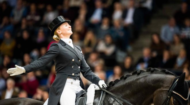 “Nailed it!” Germany’s Jessica von Bredow-Werndl won today’s third leg of the FEI Dressage World Cup™ 2019/2020 Western European League on home ground in Stuttgart (GER) with a brilliant performance from TSF Dalera BB. (FEI/Lukasz Kowalski)