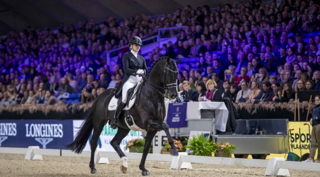 The Netherlands’ Emmelie Scholtens and Desperado NOP posted a superb victory in today’s seventh leg of the FEI Dressage World Cup™ 2019/2020 Western European League at Mechelen in Belgium. (FEI/Dirk Caremans)