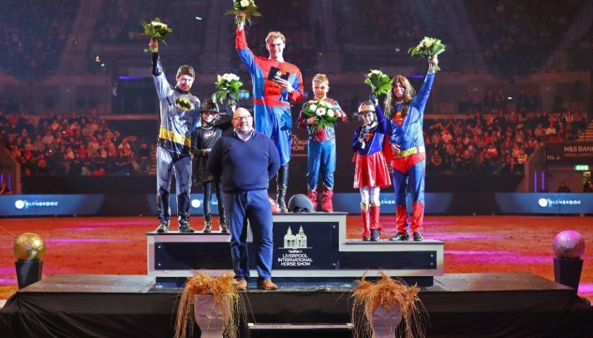 winners on podium of the Mini Major at Liverpool International Horse Show, 2019