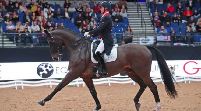 Carl Hester and Nip Tuck riding at Liverpool International Horse Show December 2019