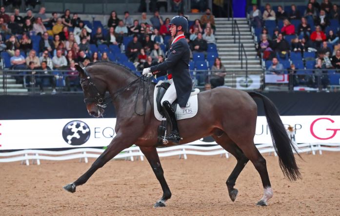 Carl Hester and Nip Tuck riding at Liverpool International Horse Show December 2019