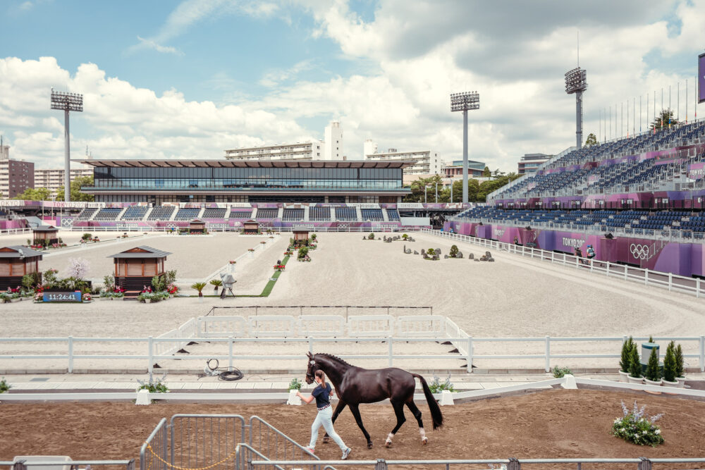 Tokyo 2020 - 1st Dressage Horse Inspection at Baji Koen Equestrian Park, Tokyo (JPN) Lyle Adrienne (USA) ride Salvino Friday 23 July FEI/Christophe Taniere