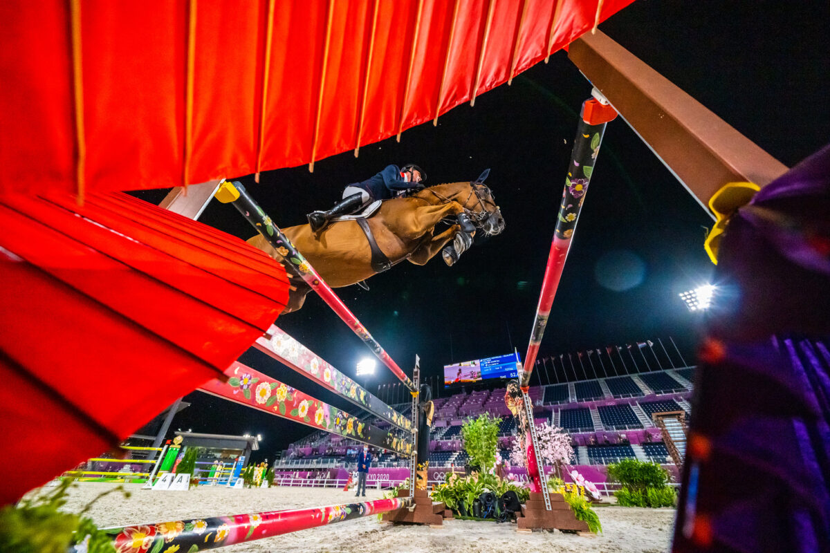 Ben Maher and Explosion W at Tokyo 2020's Individual Qualifier (FEI/Arnd Bronkhorst)