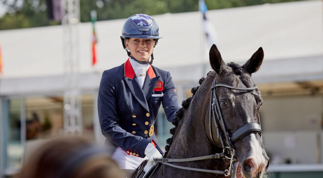 Team Grand Prix. Charlotte Fry Everday GBR. Presently in 1st position. Team GBR is in the lead. Photo Copyright © FEI/Liz Gregg