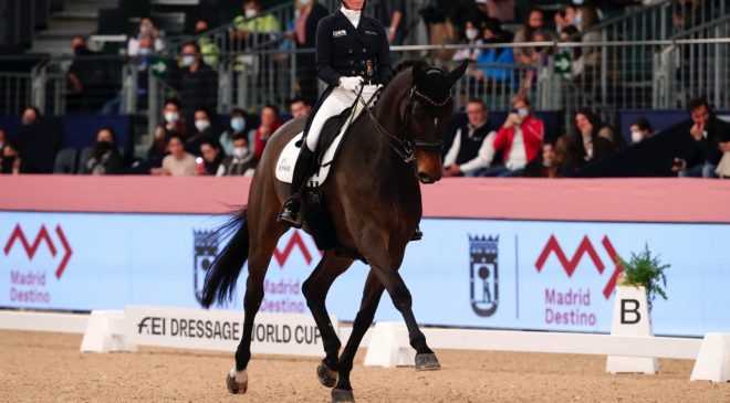 Germany’s Helen Langehanenberg and Annabelle won the third leg of the FEI Dressage World Cup™ 2021/2022 Western European League in Madrid, Spain. (FEI/Stefano Grasso)