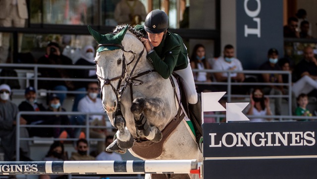 Youngest team member, 20-year-old Jack Ryan, helped Team Ireland to victory in the first leg of the Longines FEI Jumping Nations Cup™ 2022 series at Abu Dhabi in the United Arab Emirates today when producing two brilliant clear rounds with his home-bred Irish Sport Horse BBS McGregor. (FEI/Martin Dokoupil)