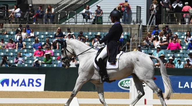 Tamra Smith and Fleeceworks Royal trotted to the top with the leading dressage test in the CCI5*-L at the Land Rover Kentucky Three-Day Event presented by MARS EQUESTRIAN™. Allison Pezzack Photo