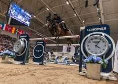 Switzerland’s Bryan Balsiger and Dubai du Bois Pinchet in full flight on their way to victory in the first leg of the Longines FEI Jumping World Cup™ 2022/2023 Western European League in Oslo, Norway today. (FEI/Roland Thunholm)