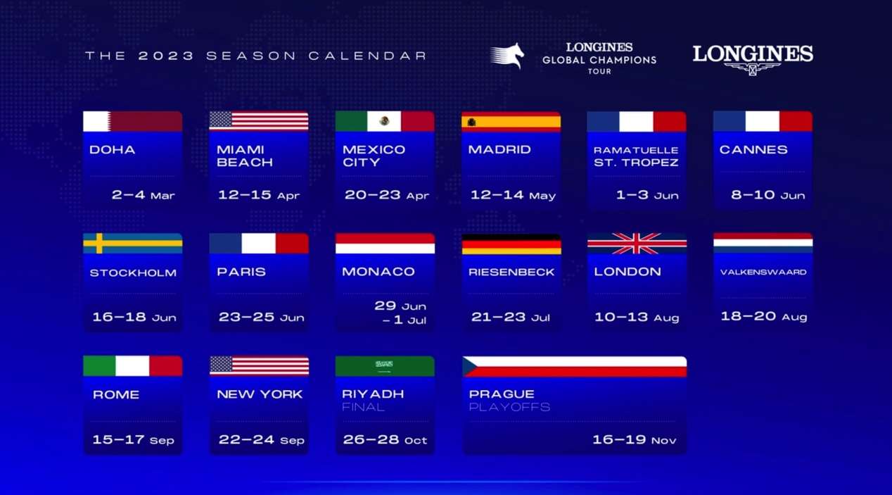 The 2023 season calendar for LGCT 