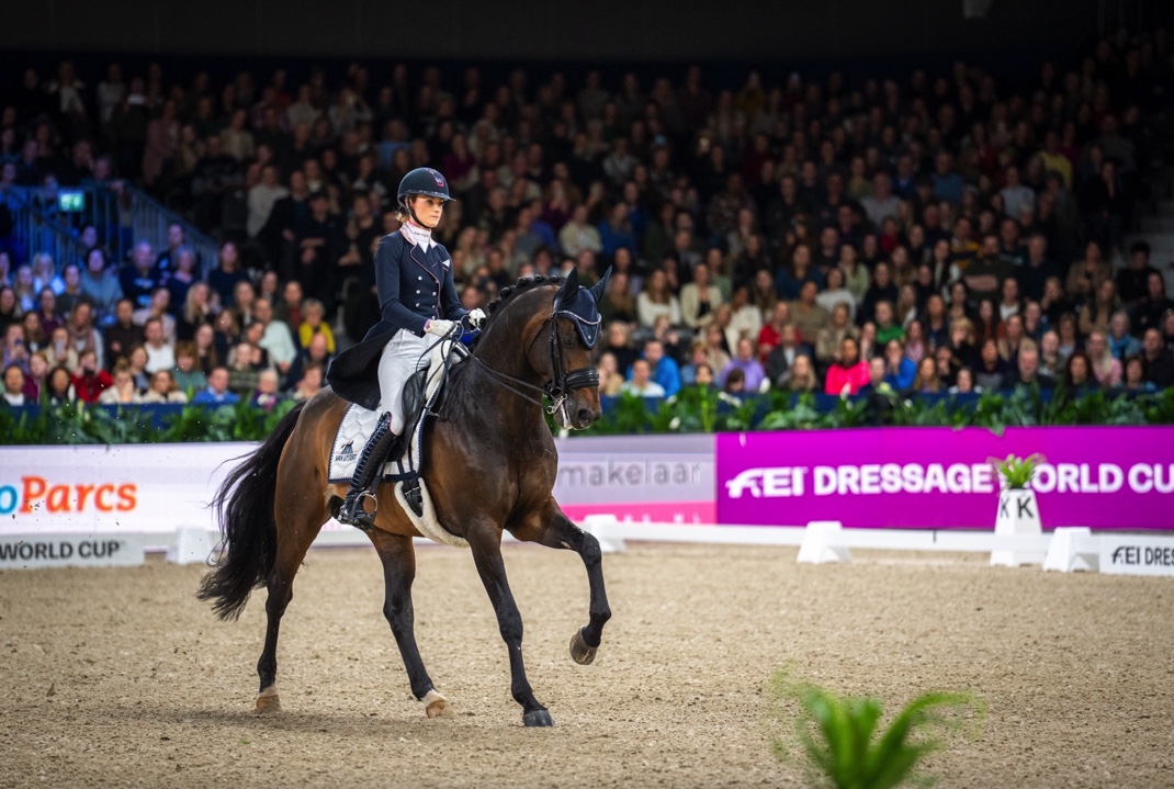 The Netherlands’ Dinja van Liere and Hermes NOP won today’s eighth leg of the FEI Dressage World Cup™ 2022/2023 Western European League on home ground in Amsterdam (NED). (FEI/Arnd Bronkhorst)