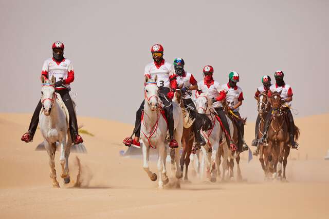 FEI Endurance World Championships, Butheed 2022. AL KHALIFA HH SH Nasser Bin Hamad with DARCO LA MAJORIE (BRN) in the middle of the pack.Taken on 25 February 2023 by Liz Gregg.