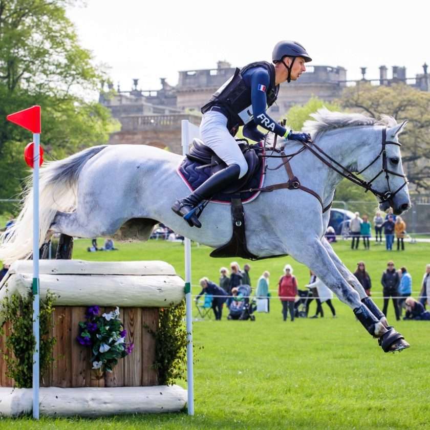 FRA-Stephane Landois rides Chaman Dumontceau during the Cross Country for the FEI Nations Cup Eventing CCI4*-S. 2023 GBR-Chatsworth International Horse Trial | Presented by Delarki. Bakewell, Derbyshire. Saturday 13 May 2023. Copyright Photo: Libby Law Photography