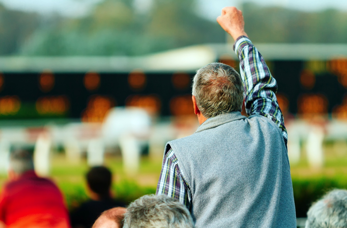 Image of a man celebrating with his hand in the air. How To Choose The Winning Horse
