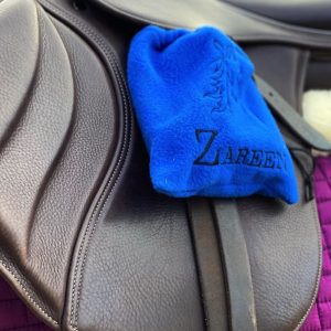 Hand made stirrup bags in blue. Personalisation available