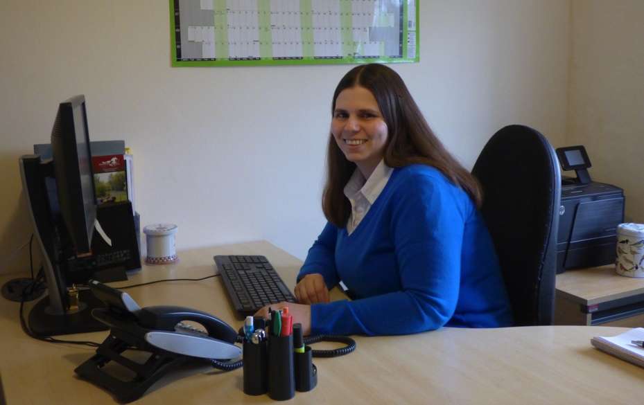 Redwings' Katie Fulcher sat at her office desk.
