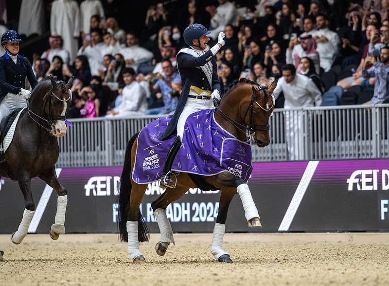 Patrik Kittel (SWE) and Touchdown - FEI Dressage World Cup Champions - winners of the FEI Dressage World Cup Final 2024 - Riyadh (KSA) - Freestyle Copyright © FEI/Martin Dokoupil