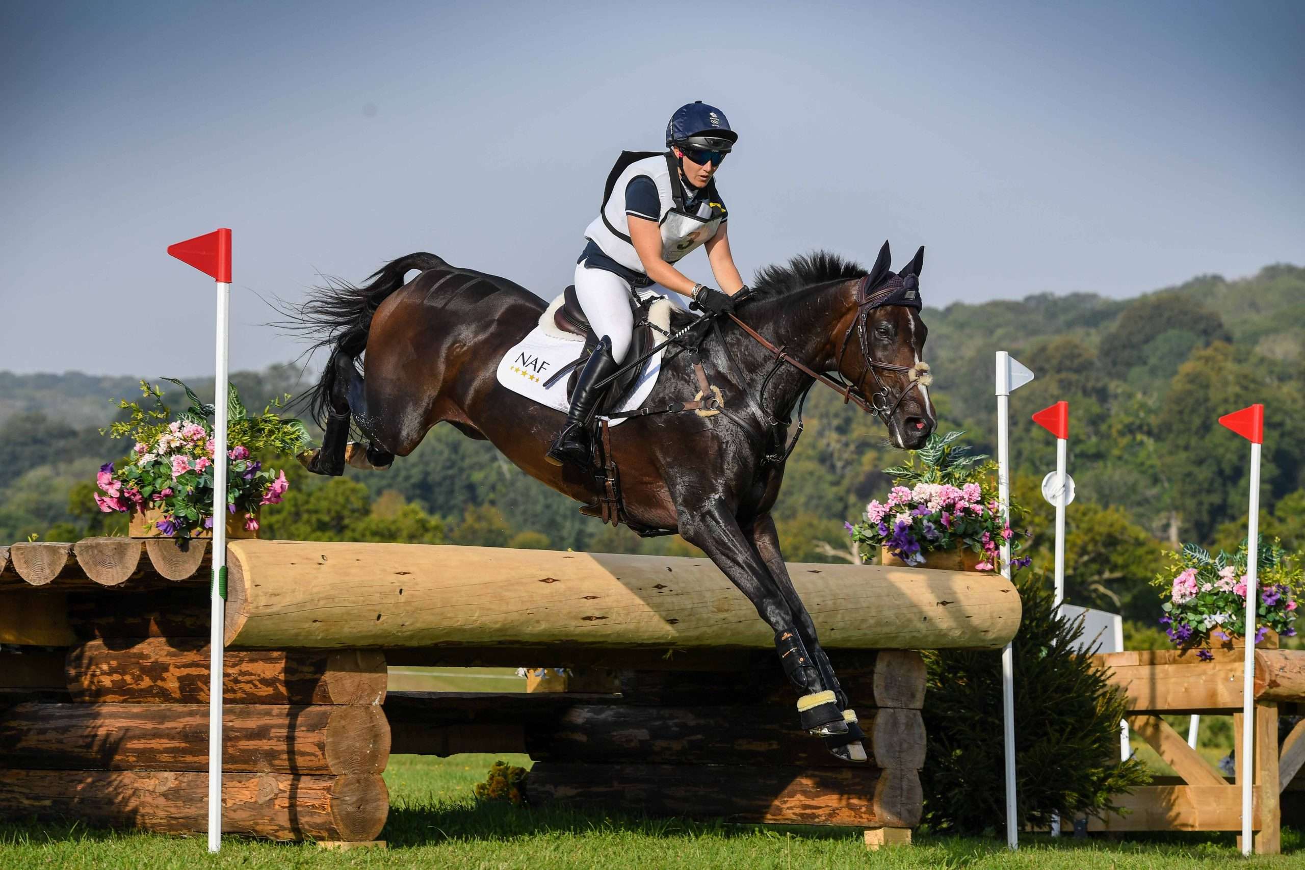 image of horse and rider jumping a cross country fence