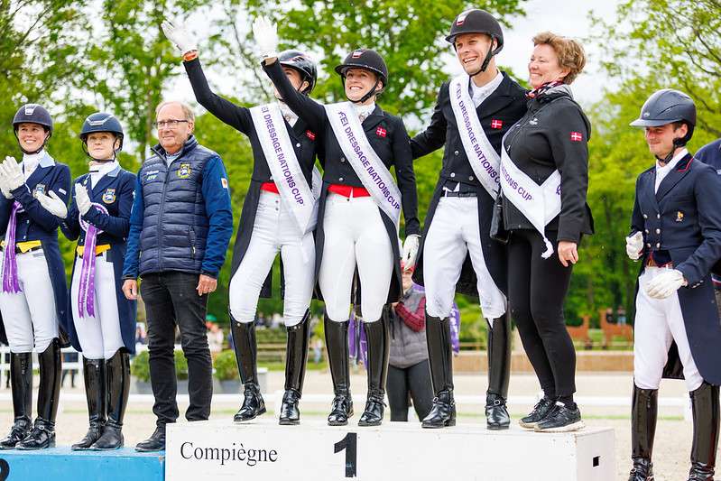 The Denmark team 1st on the podiums of the dressage nations cups, Compiègne France
 
Copyright © FEI/Oudin Evan