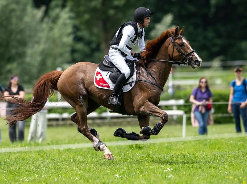 FELIX VOGG of Switzerland on DAO DE L'OCEAN competes in the cross-country to finish second after two disciplines in the FEI Eventing Nations Cup™ of Switzerland in Avenches, Switzerland, June 8, 2024.