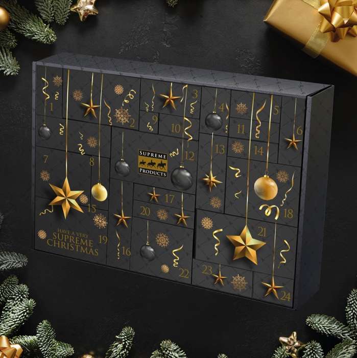 Supreme Products Advent Calendar 2024 in grey and gold with 24 doors