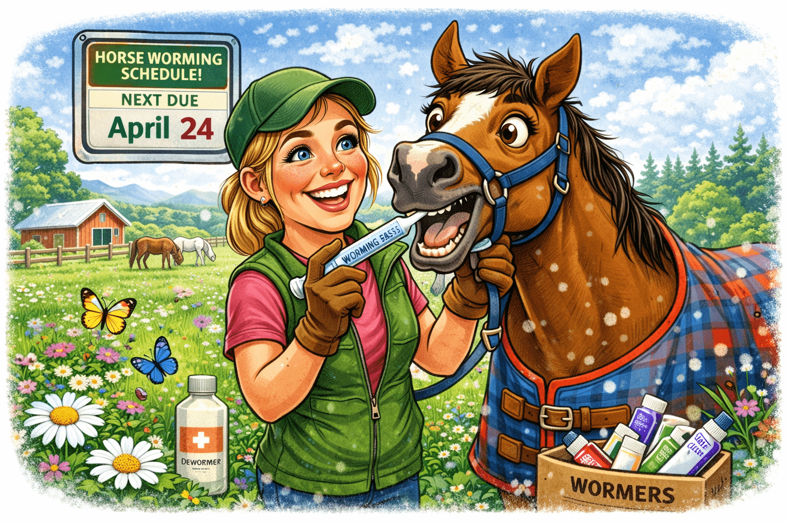 a woman worming a horse