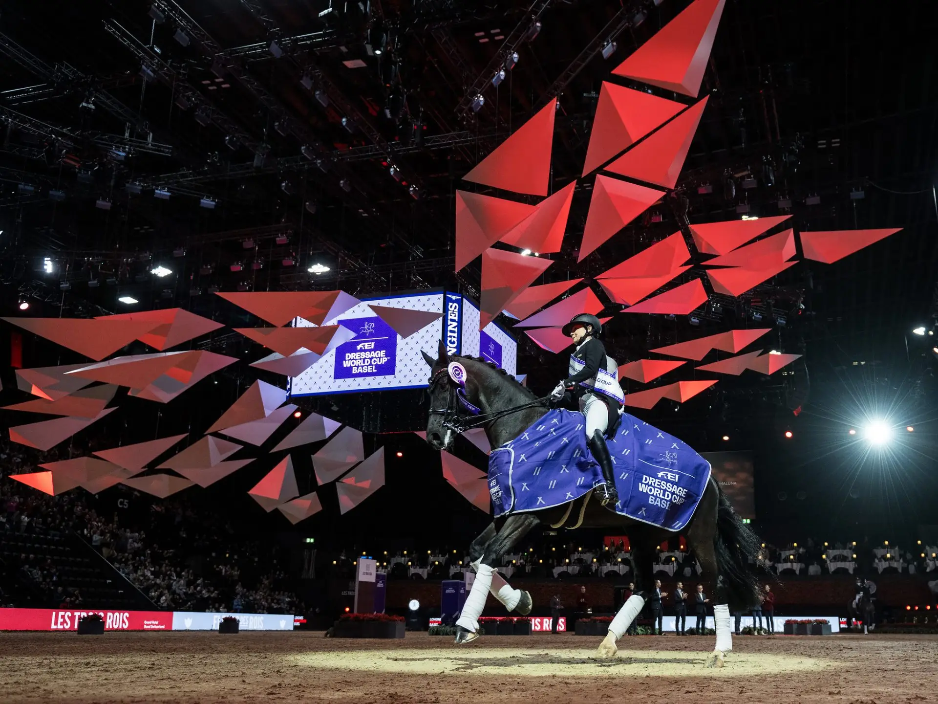 ISABELL WERTH of Germany on WENDY DE FONTAINE rides a lap of honour after winning the FEI Dressage World Cup™ Grand Prix Freestyle at Longines CHI Classics in Basel, Switzerland, January 10, 2026. Copyright © FEI/Martin Dokoupil