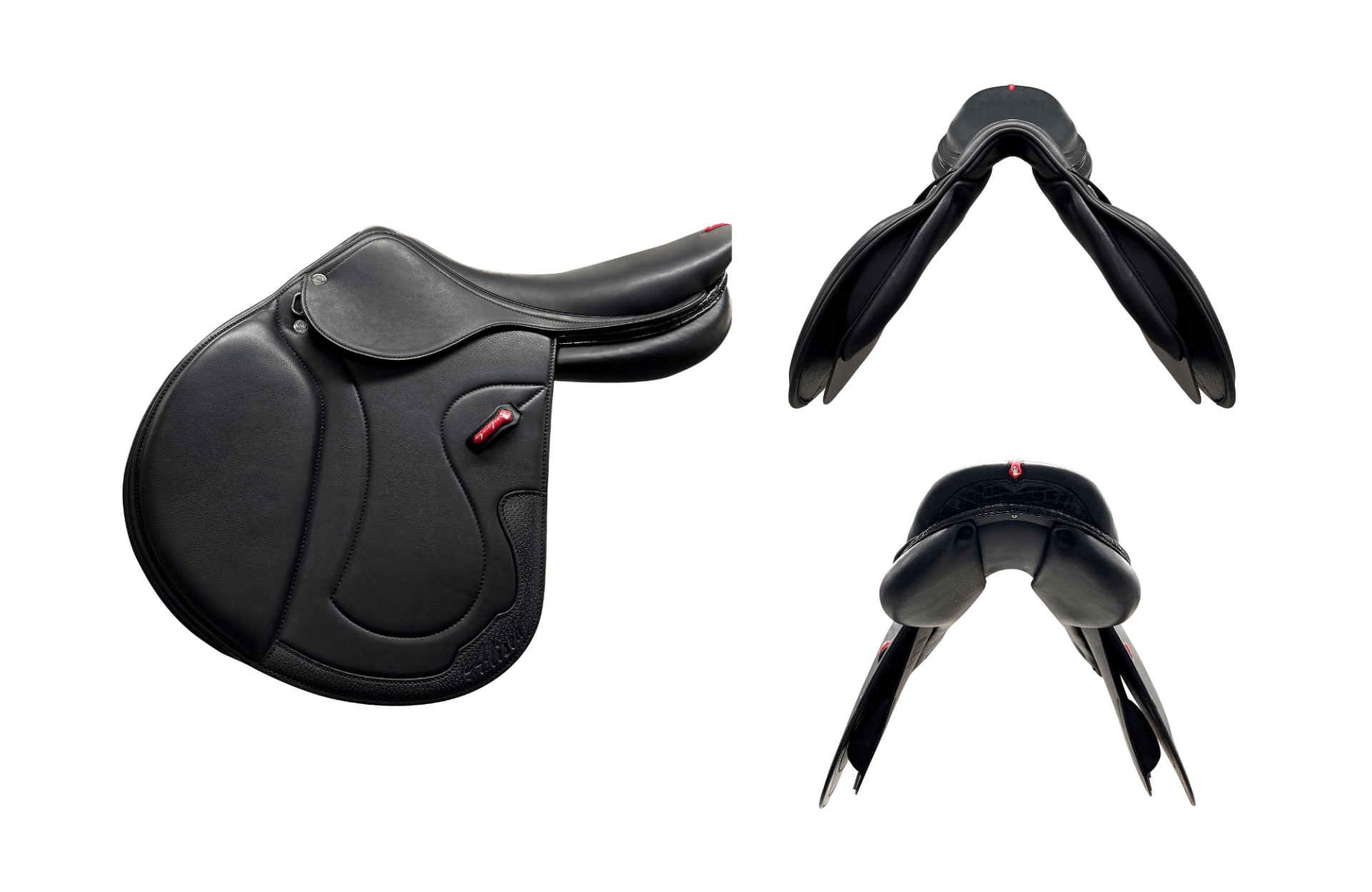 new equipe Alisea saddle front back and side view in black