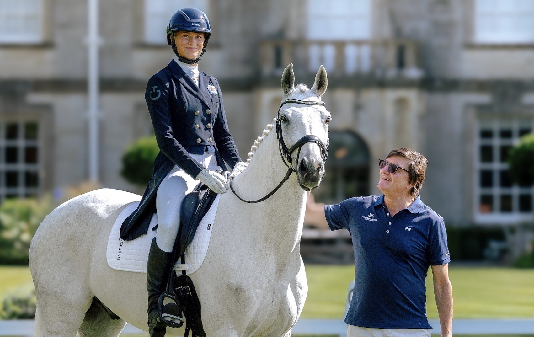 David Howden and his daughter Jemima in front of Cornbury House. Image credit CHHT/Cotswold Film Company.