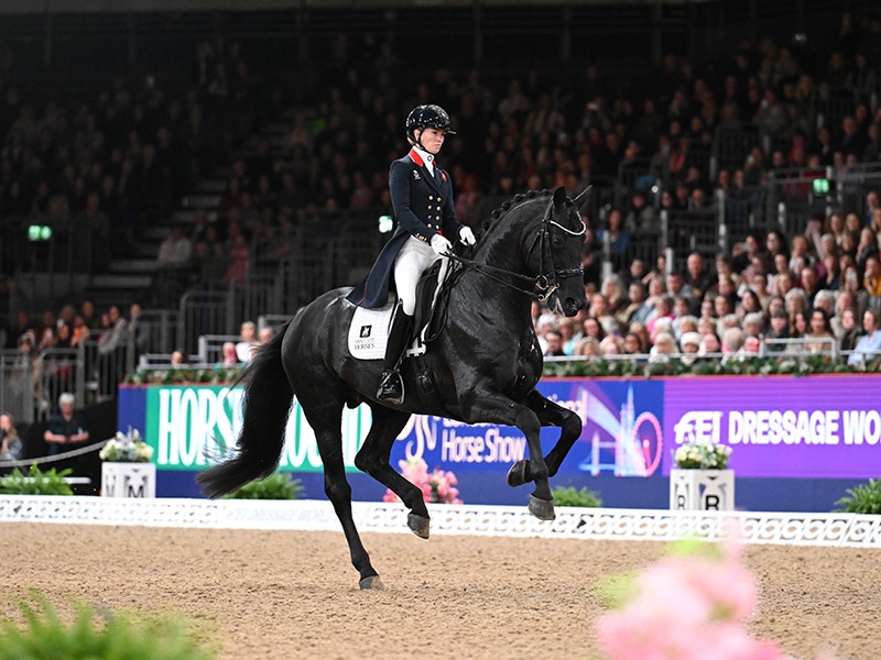 Charlotte FRY (Great Britain ) riding GLAMOURDALE in the FEI DRESSAGE WORLD CUP™ FREESTYLE during The London International Horse Show at the ExCel in London in the UK, between the 18th - 22nd December 2025