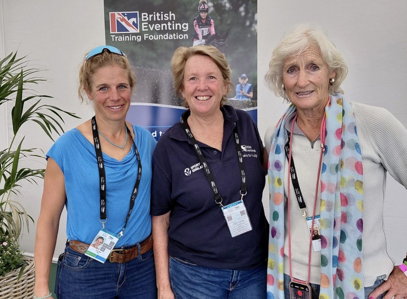 Lucinda Green, Izzy Taylor Defender Burghley awareness morning for British Eventing Training foundation